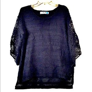 Anthropologie Sparrow Black Knit Crochet Sweater